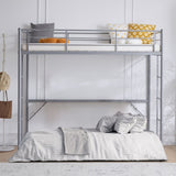 ZUN Twin Size Metal Loft Bed with Safety Guardrails & 2 Built-in Ladders, Loft Bunk Bed Frame for Teens 37867225