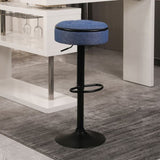 Round Storage Bar Stool Set of 2, Blue Linen Height Adjustable Barstool, 360&degCounter Height Swivel W2200P196799