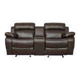 Double Glider Reclining Love Seat with Center Console Brown Faux Leather Upholstered Contemporary B011133253