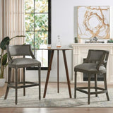 Paris 26.5" Farmhouse Counter Height Bar Stool with Backrest, Heathered Grey Linen B2719P238378