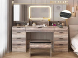 Large Vanity Table Set with 3 Opening Mirrors and LED Lights, Vanity Table with Full Storage Behind 95580572