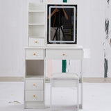 29.2" Small Size Left Drawer Desktop Vanity Table Cushioned Stool, 2 AC2 USB Power Station, Hair W3258P299616
