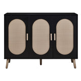 ZUN FCH 3-door vertical shoe cabinet particle board + plastic rattan black frame + original wood rattan 99856326