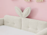Twin Size Upholstered Platform Bed with Cute Rabbit Ear Shaped Headboard, with Safety Rail and W1413P307369
