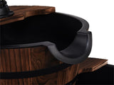 Rustic 2-Tier Barrel Water Fountain with Hand Pump, Wooden Fir Outdoor Fountain for Patio Garden 75022256