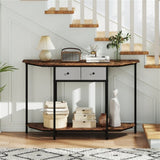 2-Tier Industrial Console Table - Polygonal Tabletop & Open Shelf, 2 Folding Fabric Drawers for 37444231