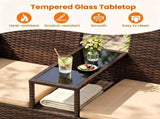 2-Seat PE Wicker Patio Loveseat Set, Outdoor Rattan Sofa with 2-Tier Tempered Glass Table, Thick 35376082