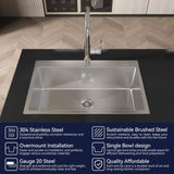 Stainless Steel Kitchen Sink, 30x19 Single Bowl, Overmount Handmade Sink in Brushed Nickel, with 59818375
