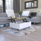 ZUN Gambia Lift Top Coffee Table, Four Legs -White / Light Oak B20091866