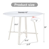 A modern minimalist circular dining table with a 42 inch diameter white patterned tabletop and white W1151P152778