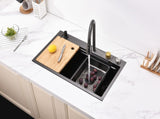 Waterfall Kitchen Sink, Stainless Steel Single Bowl in Black, Multifunctional Workstation with 55656405
