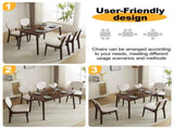 Rubber wood soft bag deep walnut dining table and chair set 1 table 4 chairs beige cushion 57935654