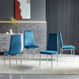 ZUN Light blue modern simple style dining chair fabric chrome metal pipe diamond grid pattern restaurant W29964282