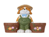 Magnesium Oxide Dog Statue Planter with Solar LED Lights in Ears, Dual Flower Pots Garden Decor, W6572P574589
