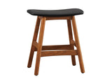 Solid Wood Walnut Finish Counter Height Stools Set of 2 Matt Black Faux Leather Seat Mid-Century B011P172706