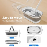 ZUN Flat Mop and Bucket, Mops for Floor Cleaning, Foldable Bucket with Wheels, Stainless-Steel Handle, 2 W2181P171773