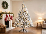 7.5 Foot Flocked Fir Christmas Tree Pre Lit Hinged Xmas Tree with LEDs Foldable Metal Base Green 51738926
