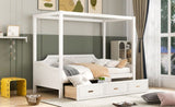 ZUN Twin Size Wooden Canopy Daybed with 3 in 1 Storage Drawers,White 91195106