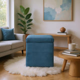 Blue Corduroy Storage Ottoman with Rubber Feet Compact Soft Cube Seat, 424244cm 47227603