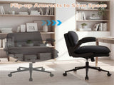 Criss Cross Chair with Flip-Up Arms, Faux Leather Cross Legged Office Chair with Adjustable Height & 78183198
