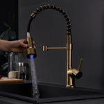 ZUN Commercial LED Kitchen Faucet with Pull Down Sprayer, Single Handle Single Lever Kitchen Sink Faucet W1932P156148