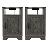 Farmhouse Nightstand Side Table, Wooden Rustic End Table, Tall Bedside Table with Electrical Outlets B082134937