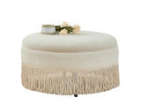 Round Storage Ottoman Bench, 23.23 Inch Upholstered Footstool with Tassel Fringe, 300 lbs W5501P548365