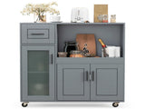 Gray Kitchen Island Cart with Microwave Shelf, Drawer & 2-Door Cabinet, 360&deg Swivel Casters 23092049