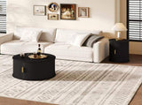 Mid-Century Coffee Table Set with Sliding Tambour Door, Round Fluted End Table With N721P351940B