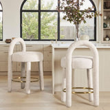 Penny 26.5" Round Arched Upholstered Counter Stool, Set of 2, Travertine Beige Chenille B2719P360149