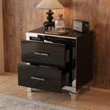 Elegant High Gloss Nightstand with Metal Handle,Mirrored Bedside Table with 2 Drawers for N733P205356B