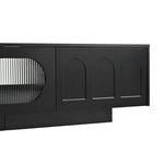 ZUN TV Stand with Fluted tempered Glass Doors for TVs Up to 95'', Functional Media Console with Arched 73167365