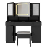 Large Vanity Table Set with LED Lighted Mirror and 2 DIY Pegboards, 5 Hooks, Vanity Desk with 06257770