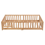 ZUN Queen Size Floor Bed with Door, Solid Wood Platform Bed Frame with Fence , Suitable for children , W495123243