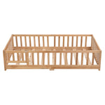 ZUN Twin Size Floor Bed with Door,Solid Wood Platform Bed Frame with Fence,Suitable for children,Pine W2297P201511