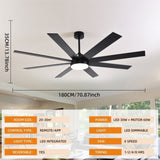 72" Ceiling Fan with Light, 6-Speed Remote Control, Reversible DC Motor, Modern 8 Blades with W1962P347489