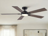 52" Matte Black Modern Reversible Motor Integrated LED Dimmable Ceiling Fan with Light and Remote W1367P448317