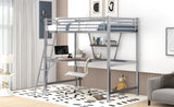 ZUN Twin Size Loft Metal&MDF Bed with Desk and Shelf, Silver 76899827