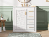 24" Bathroom Vanity with Integrated Ceramic, Bathroom Cabinet with 1 Door, 3 Drawers, Single N710P341038K