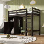 ZUN Twin Loft Bed with Wardrobe, Storage Shelves and Ladder, Espresso 46254892