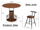 3-Piece Bar Table and Stool Set 31.5-inch round bar table two stools Compact wooden dining bar 51978096