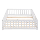 full Size Floor Bed with Door,Solid Wood Platform Bed Frame with Fence,Suitable for children,Pine W495123240