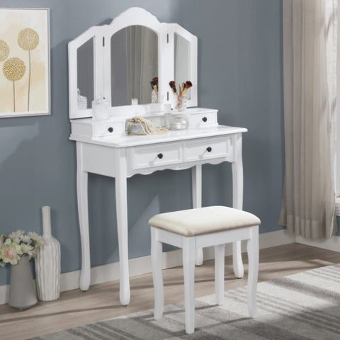ZUN Sanlo Wooden Vanity Make Up Table and Stool Set, White T2574P162839