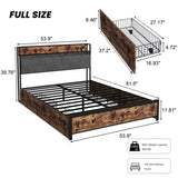 Full Size Bed Frame with Storage Headboard, Metal Platform Bed Frame with 4 Storage Drawers and W3107P253711