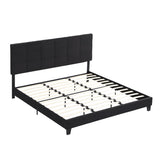 King Size Upholstered Platform Bed Frame with Linen Fabric Headboard, No Box Spring Needed, Wood W2297P284489