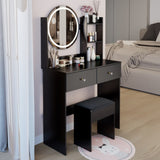 17" Round LED Mirror Vanity Table Soft Cushion Stool Set, Large Mirror, Touch Switch, 3 colors, W3258P311350