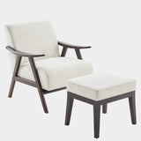 ZUN Accent Chair with Ottoman, Upholstered Mid Century Chair and Footrest, Solid Wood Arm Chair, Living W2975P223178