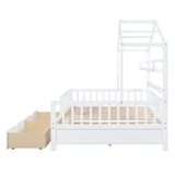 Wooden Full Size House Bed with 2 Drawers,Kids Bed with Storage Shelf, White WF308873AAK