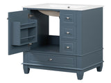 24" Bathroom Vanity with Sink Drawers, Gray Blue Freestanding Vanity Cabinet with Ceramic Top 93166940
