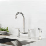 Double Handle Bridge Kitchen Faucet with Side Spray W928P166761